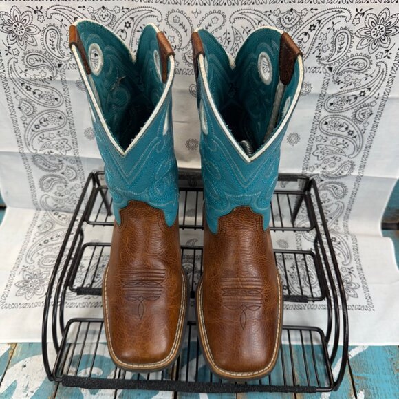 Ariat Crossfire Unisex Youth Size 2.5 Teal Blue Brown Cowboy Boots 10005989 - Picture 3 of 10